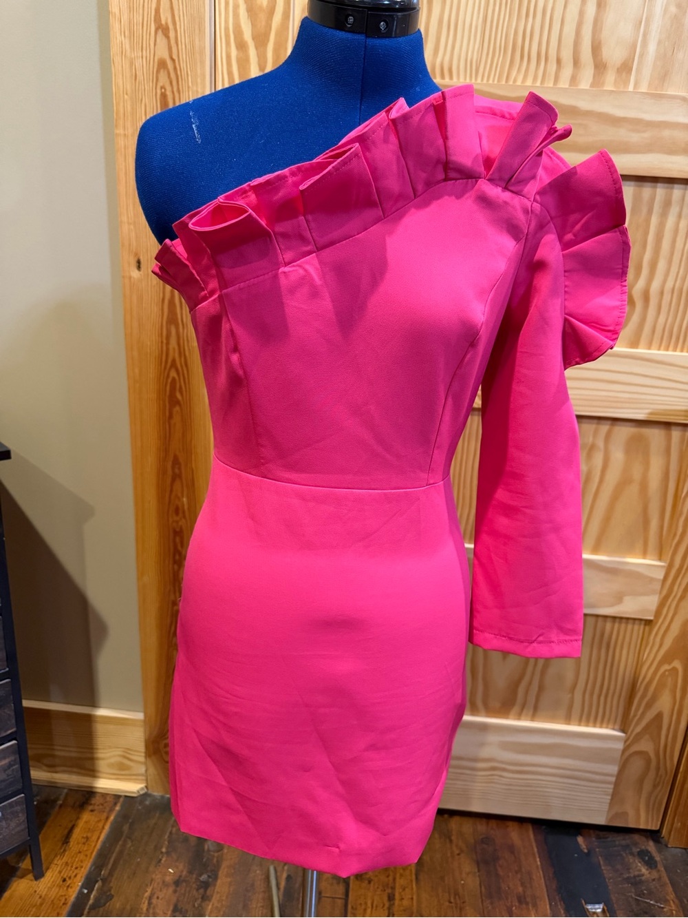 DO+BE Hot Pink One-Sleeve Ruffle detail Dress